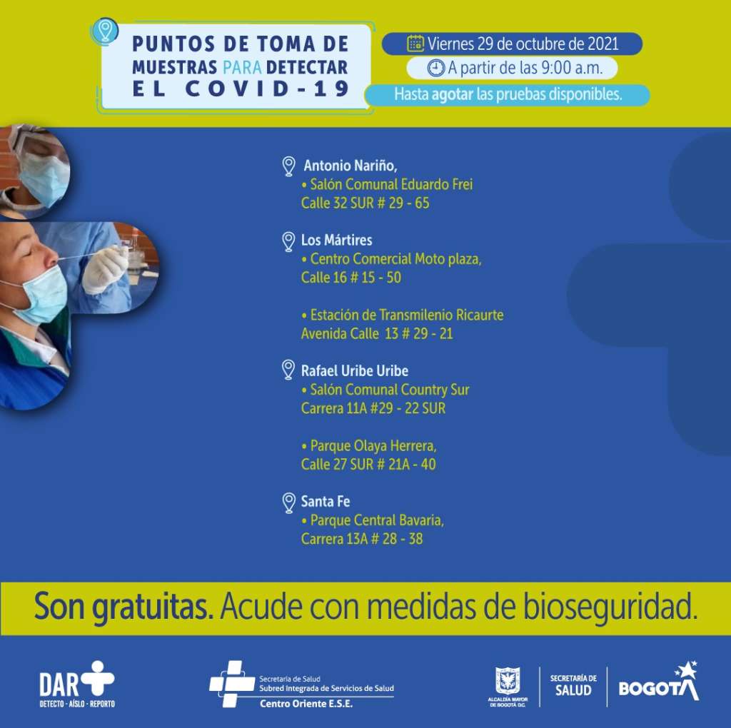 ¿Dónde hay pruebas gratuitas contra Covid-19 este viernes en Bogotá?