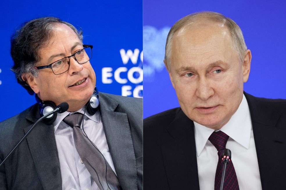 El presidente de Colombia, Gustavo Petro (izquierda), y su homólogo ruso, Vladimir Putin (derecha).