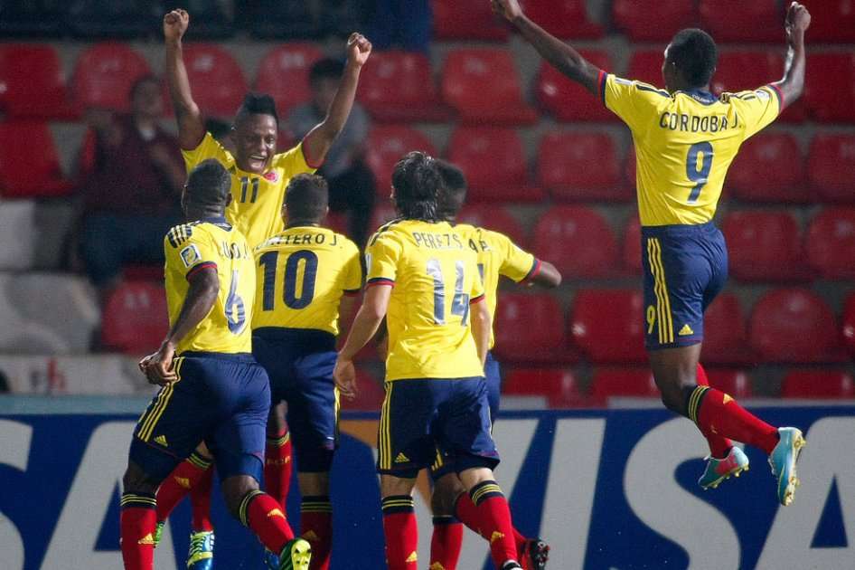 Selección Colombia Su-20 celebra la victoria ante El Salvador. Foto: EFE