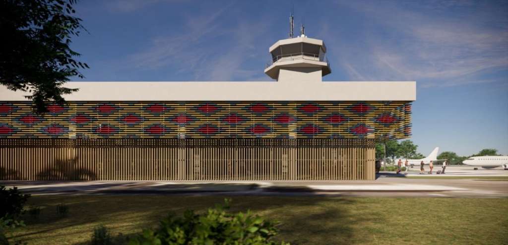 Render de la fachada del aeropuerto Almirante Padilla en Riohacha.