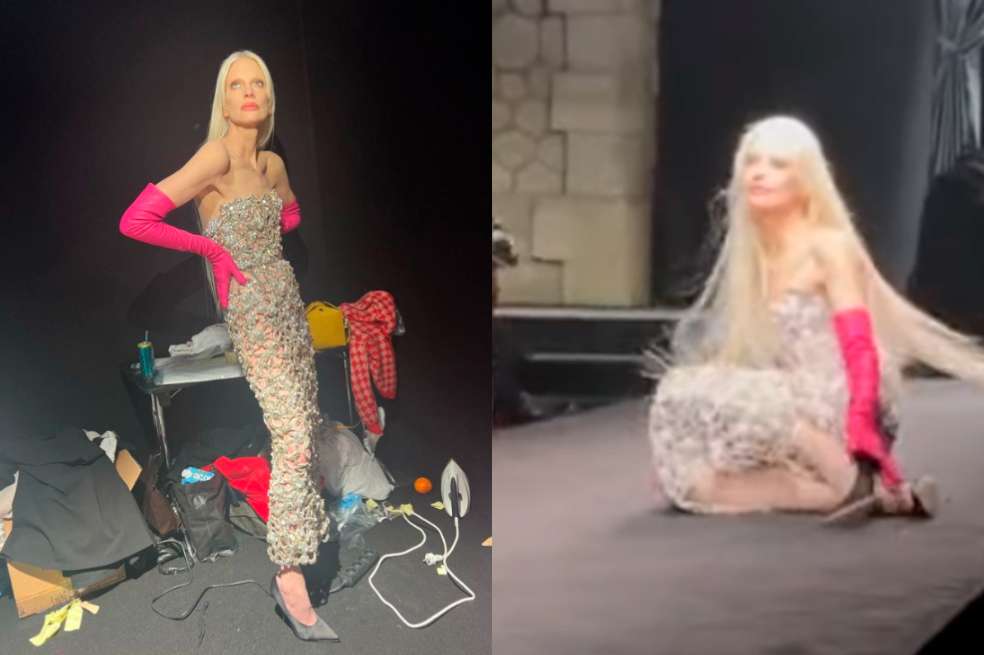 Modelo de 58 años se quitó los zapatos en el desfile de Valentino en París Kristen McMenamy