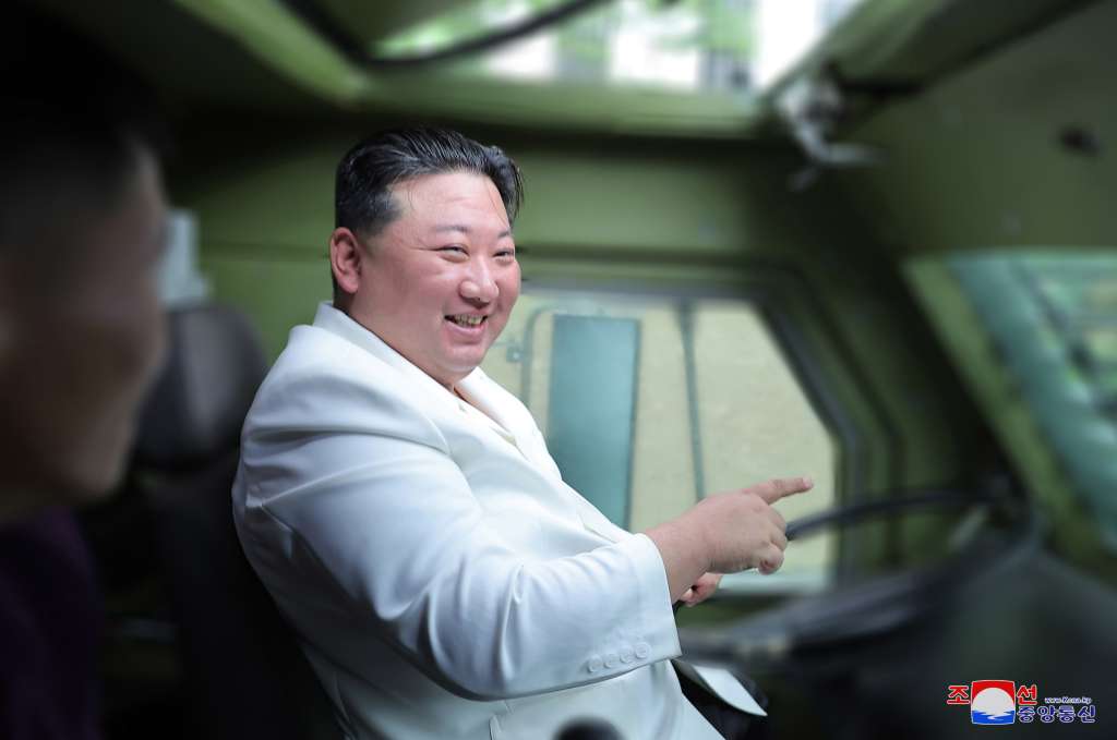 N/a (Korea, Democratic People''s Republic Of), 13/08/2023.- An undated photo released by the official North Korean Central News Agency (KCNA) on 14 August 2023 shows North Korean leader Kim Jong Un inspecting major munitions factories at an undisclosed location in North Korea. According to KCNA, the North Korean leader visited major munitions factories from 11-12 August 2023, including a factory producing tactical missiles. EFE/EPA/KCNA EDITORIAL USE ONLY