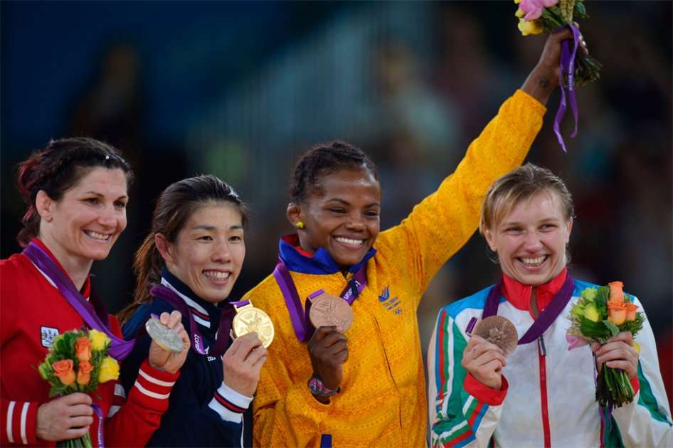 La colombiana Jackeline Rentería, ahora histórica medallista del país / AFP