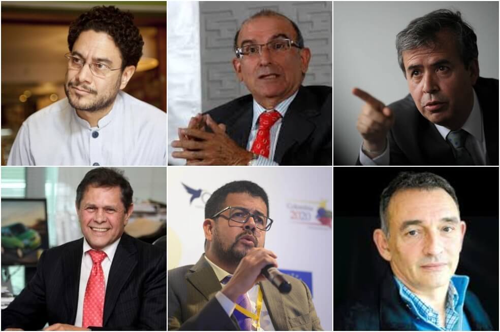 Arriba de ziq-der: Iván Cepeda, Humberto de la Calle, Álex Vernot. Abajo de ziq-der: Carlos Mattos, Diego Martínez y Enrique Santiago.