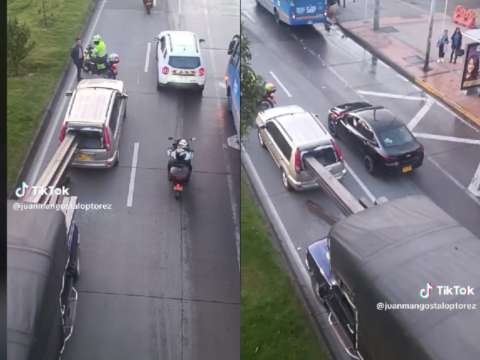 Video: viga de un camión con carga atravesó a una camioneta en Bogotá