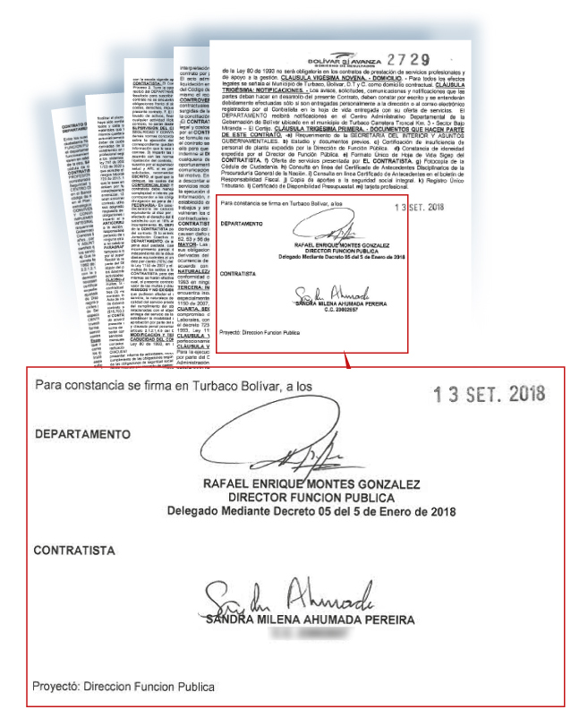 Este es el contrato másreciente entre Sandra Ahumada y la Gobernación de Bolívar.