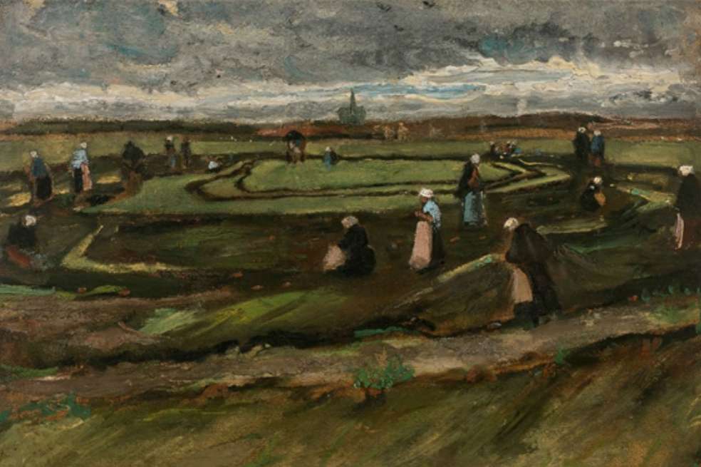 "Raccommodeuses de filets dans les dunes" (Reparadoras de redes en las dunas, 1882). / AFP