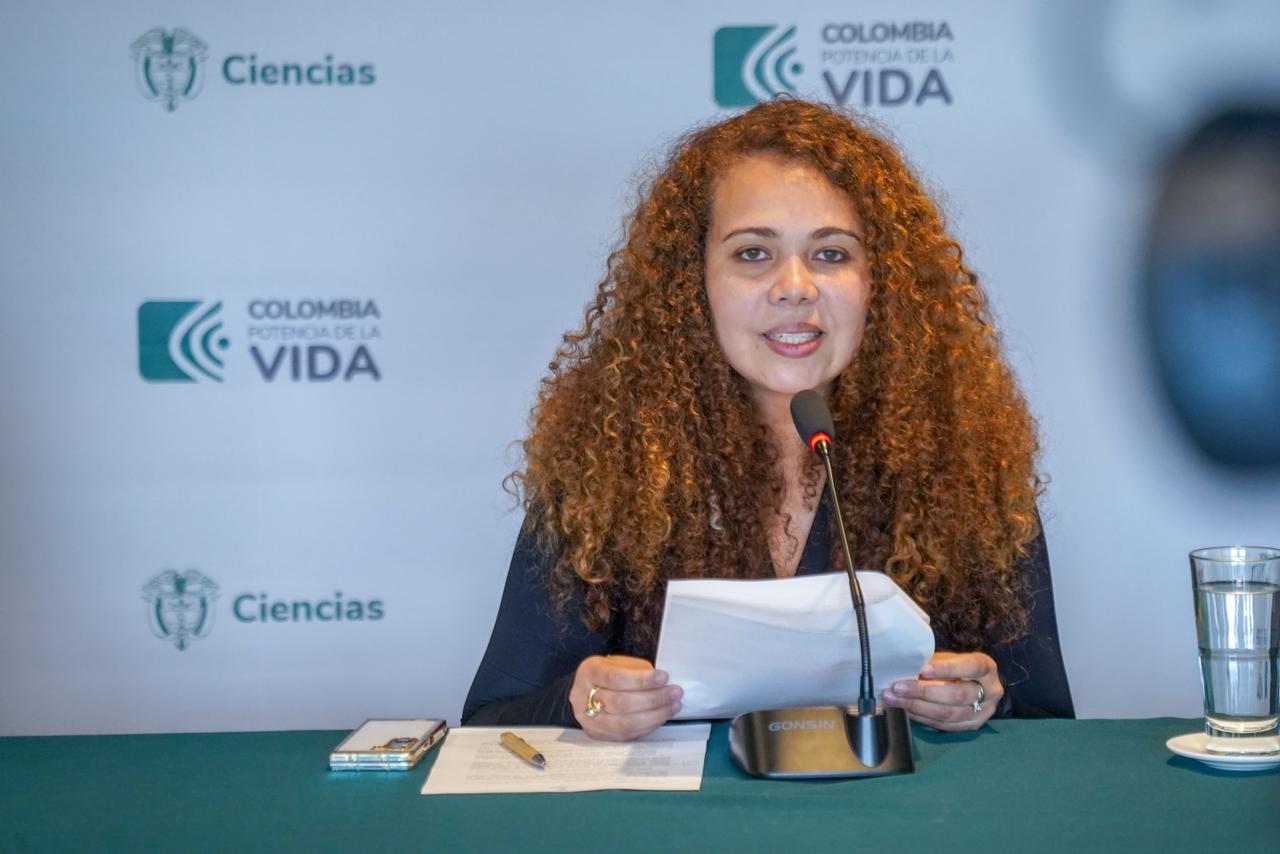 La ministra de Ciencia, Yesenia Olaya, durante la rueda de prensa este 29 de abril.