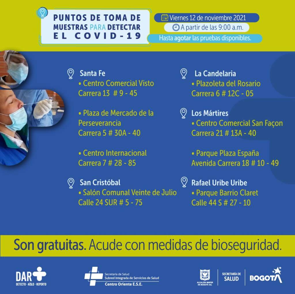 ¿Dónde hay pruebas gratuitas para Covid-19 este viernes en Bogotá?