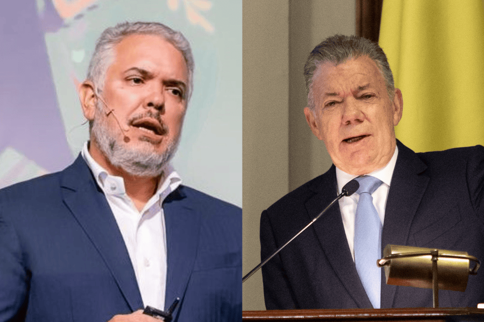 Expresidentes Iván Duque (izq) y Juan Manuel Santos (der).