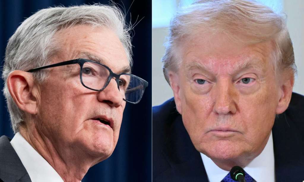 (COMBO) This combination of pictures created on January 12, 2026 shows, L/R, US Federal Reserve Board Chairman Jerome Powell in Washington, DC, on December 10, 2025 and US President Donald Trump at the White House in Washington, DC on January 9, 2026.