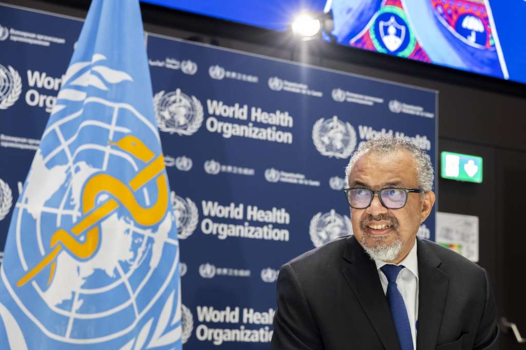 (Switzerland), 01/05/2025.- Tedros Adhanom Ghebreyesus, Director General of the World Health Organization (WHO), addresses a press conference organized by the Geneva Association of United Nations Correspondents (ACANU) at the WHO headquarters, Switzerland, 01 May 2025. (Suiza, Ginebra) EFE/EPA/SALVATORE DI NOLFI