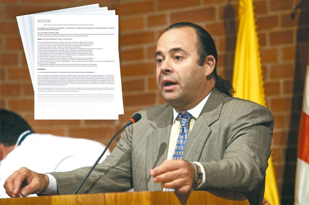 Luigi Echeverri es hijo del fallecido empresario Fabio Echeverri Correa. Al lado un facsímil de su polémico documento.
