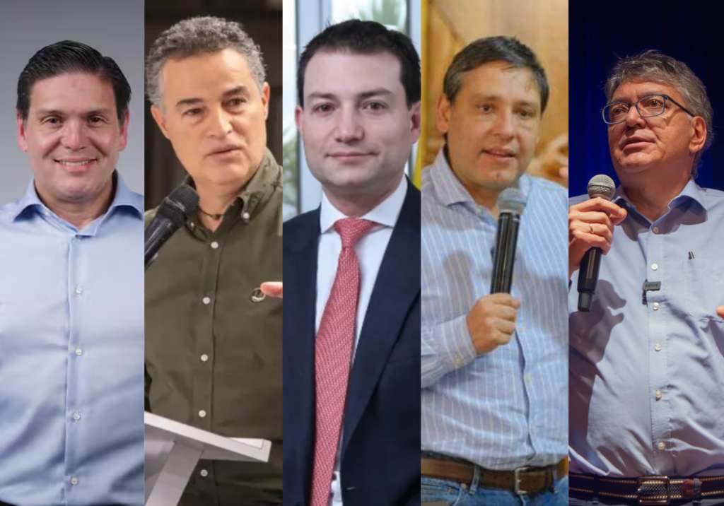 Los precandidatos Juan Carlos Pinzón, Aníbal Gaviria, Felipe Córdoba, Mauricio Lizcano y Mauricio Cárdenas.