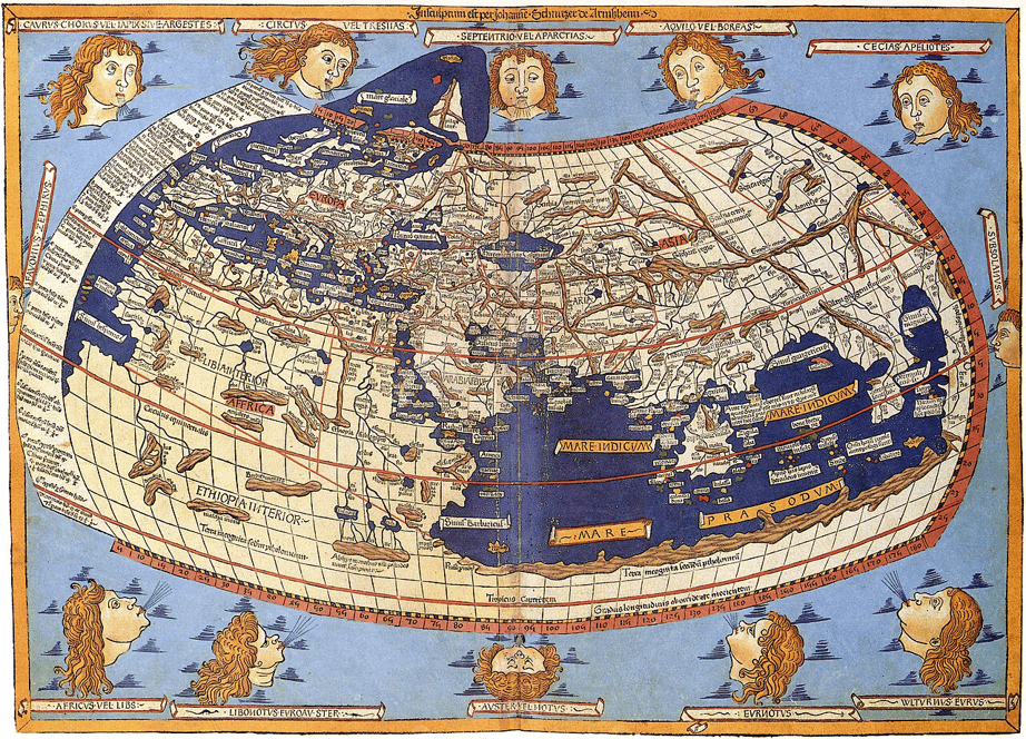 Mapa del mundo de Claudio Ptolomeo, versión de Donnus Nicholas Germanus (1482) basada en la traducción latina de Jacobus Angelus de la Geografía de Claudio Ptolomeo.