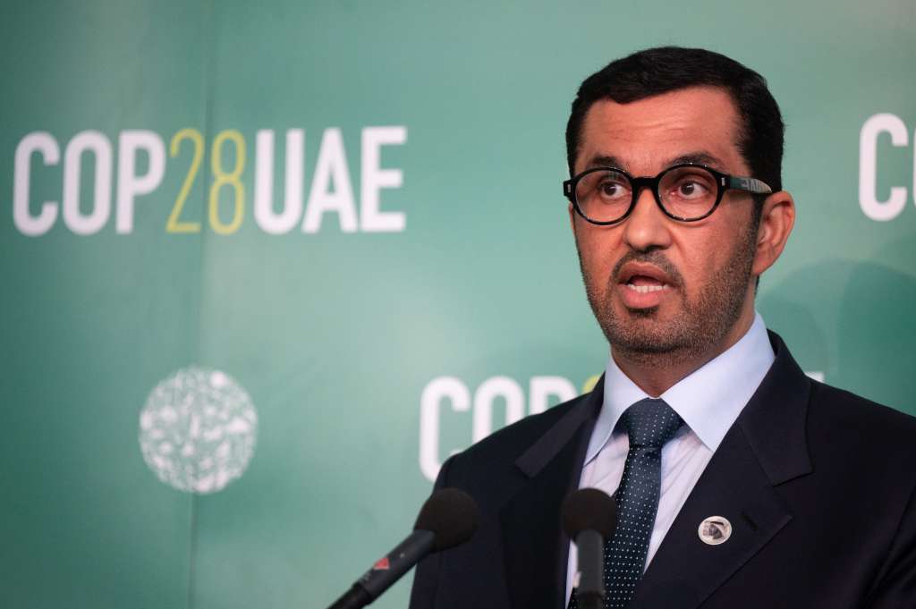 Bonn (Germany), 08/06/2023.- Sultan Al Jaber, the COP28 President-Designate and UAE Special Envoy for Energy and Climate Change, delivers a speech during the Climate Change Conference in Bonn, Germany, 08 June 2023. The 58th session of the 'Subsidiary Body for Scientific and Technological Advice and the Subsidiary Body for Implementation' (SB 58) of the 'United Nations Framework Convention on Climate Change' (UNFCCC) takes place from 05 to 15 June 2023 and is the pre-sessional meeting for the COP28 Climate Change Conference to be held in Dubai in December 2023. (Alemania) EFE/EPA/BENJAMIN WESTHOFF