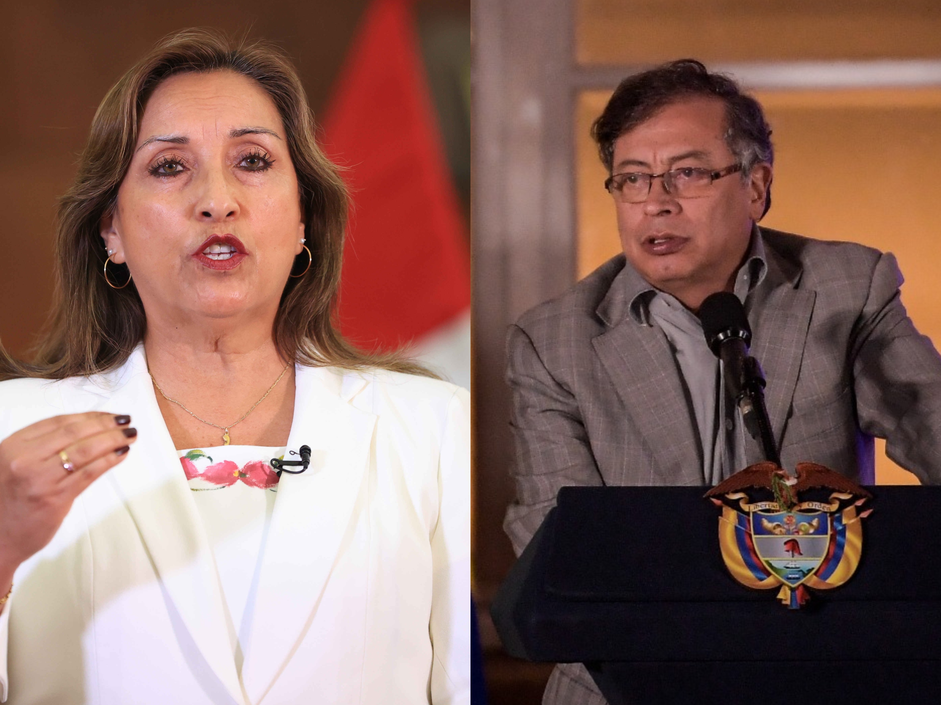 Dina Boluarte (izquierda), presidenta de Perú, y Gustavo Petro (derecha), presidente de Colombia.