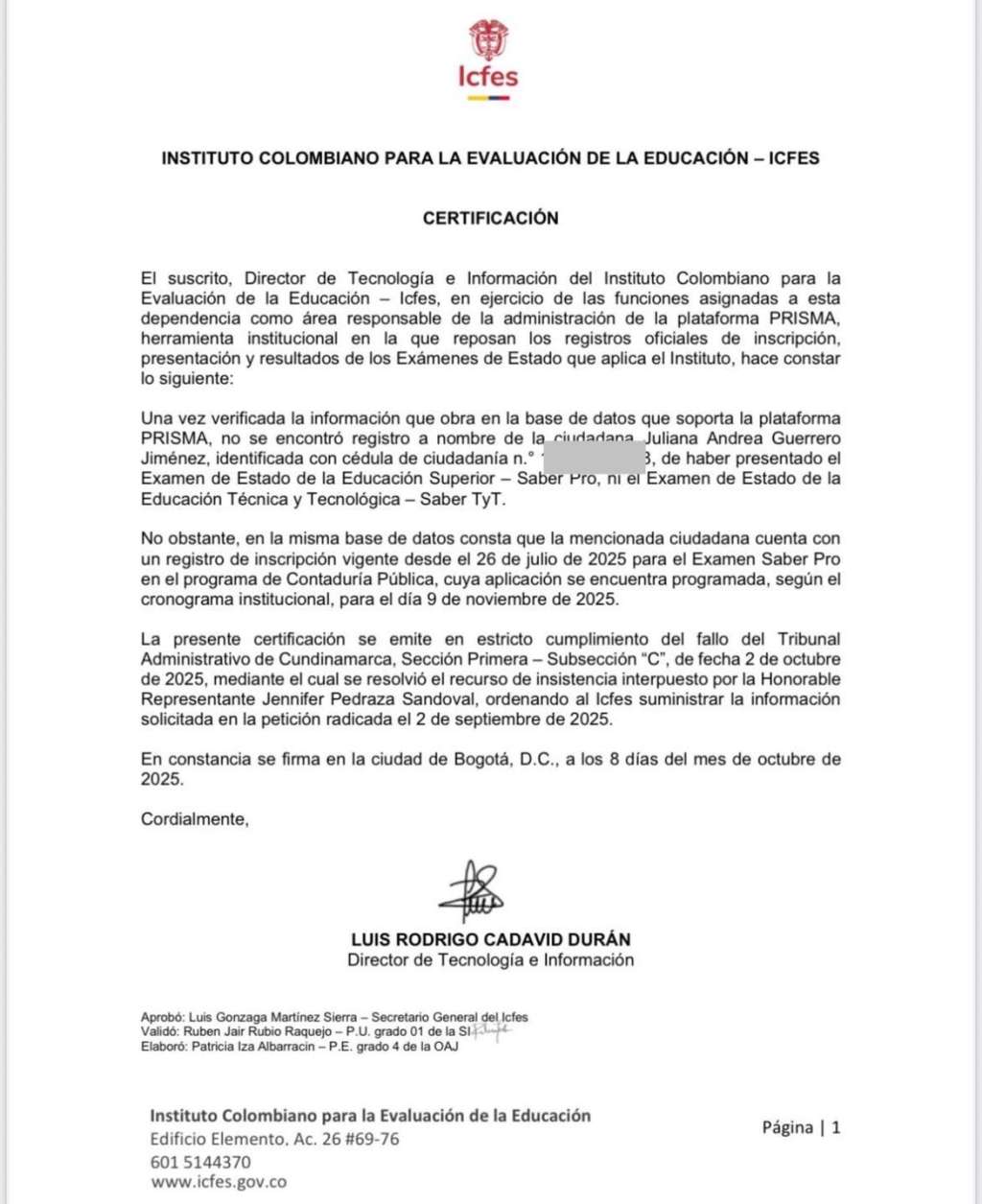 Esta es la respuesta del ICFES frente al caso de Juliana Guerrero.