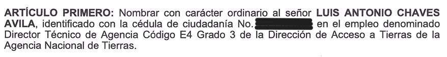 El decreto que ordenó el nombramiento de Luis Antonio Chaves Ávila.