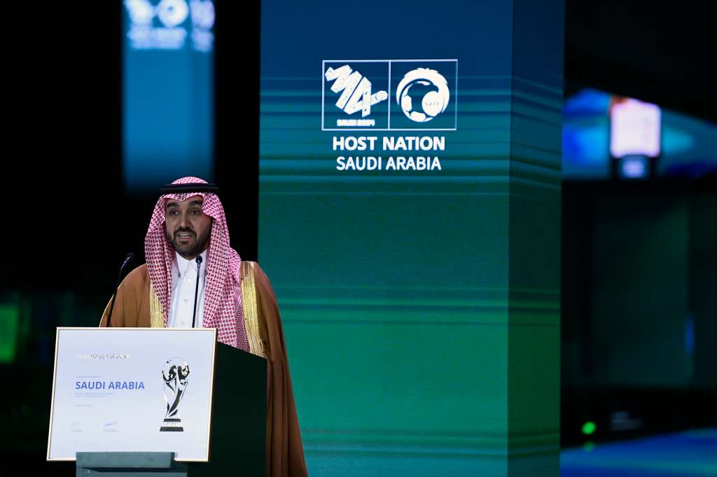 Riyadh (Saudi Arabia), 11/12/2024.- Saudi Arabia's Minister of Sports and Youth Abdulaziz bin Turki al-Faisal al-Saud speaks after Saudi Arabia was confirmed as host of the 2034 World Cup, in Riyadh, Saudi Arabia, 11 December 2024. The Extraordinary FIFA Congress 2024 on 11 December officially named Saudi Arabia as the host nation of the FIFA World Cup 2034. (Mundial de Fútbol, Arabia Saudita) EFE/EPA/STRINGER