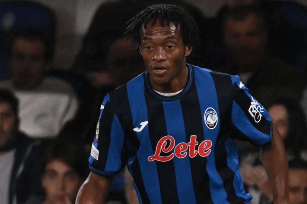Juan Guillermo Cuadrado, con la camiseta de Atalanta en la Champions League.