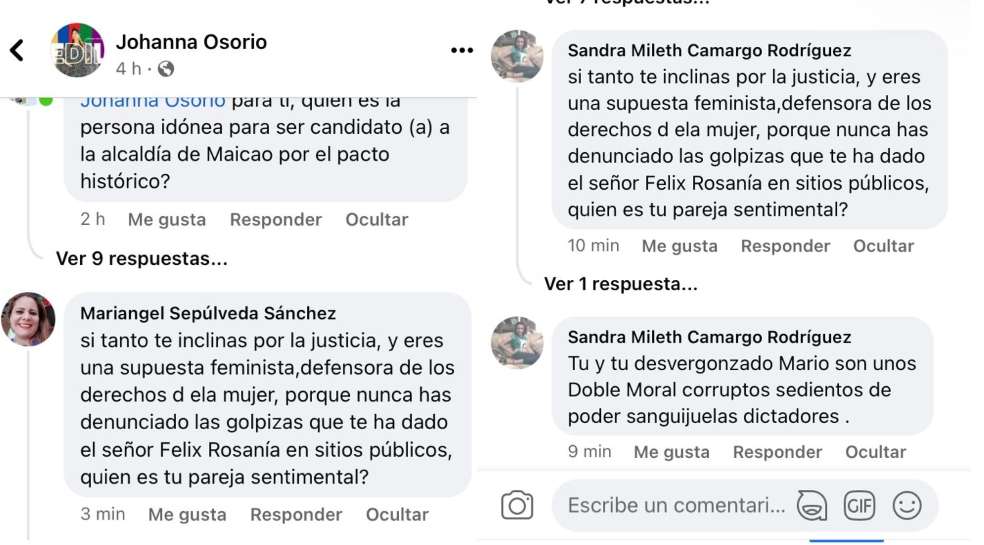 Publicaciones en Facebook contra Johanna Osorio desde perfiles creados minutos u horas antes, entre cuyos contactos aparece Alí Ibrahim Fakih.