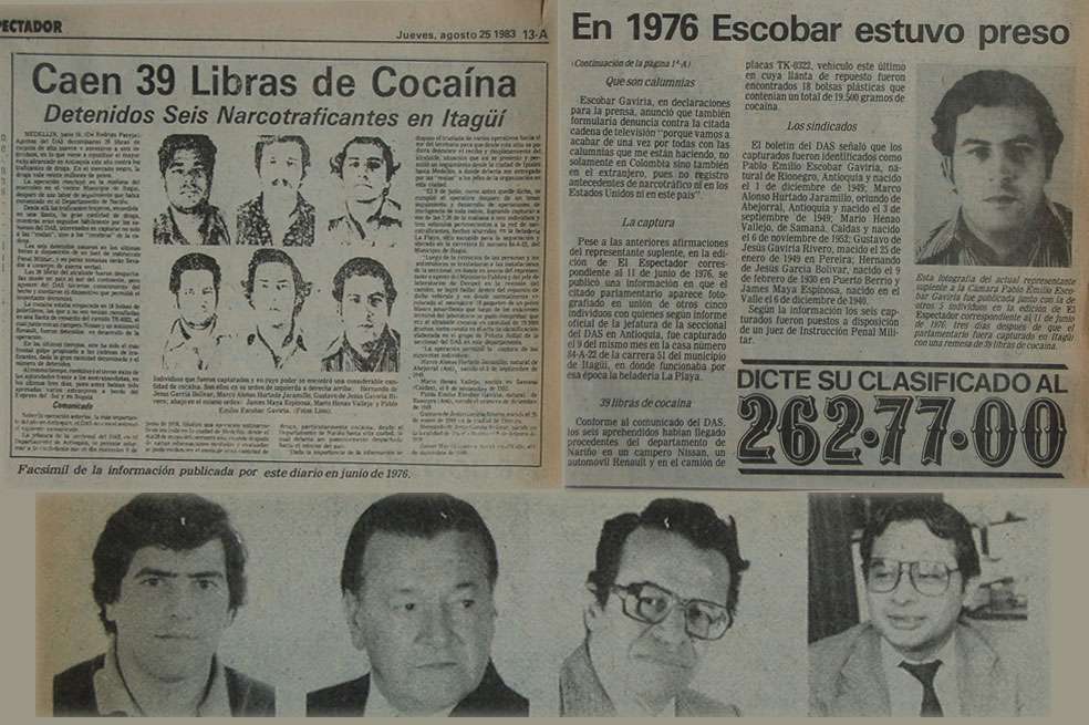 Aquí está la noticia que había salido en junio de 1976 bajo el título “Caen 39 libras de cocaína”, con subtítulo “Detenidos seis narcotraficantes en Itagüí”. Asímismo, los periodistas del equipo investigativo Juan Guillermo Cano, Luis de Castro, Héctor Giraldo y Fabio Castillo.