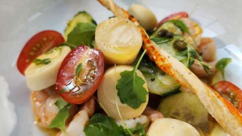 Receta para preparar ensalada de palmitos con camarones y vinagreta de aceite