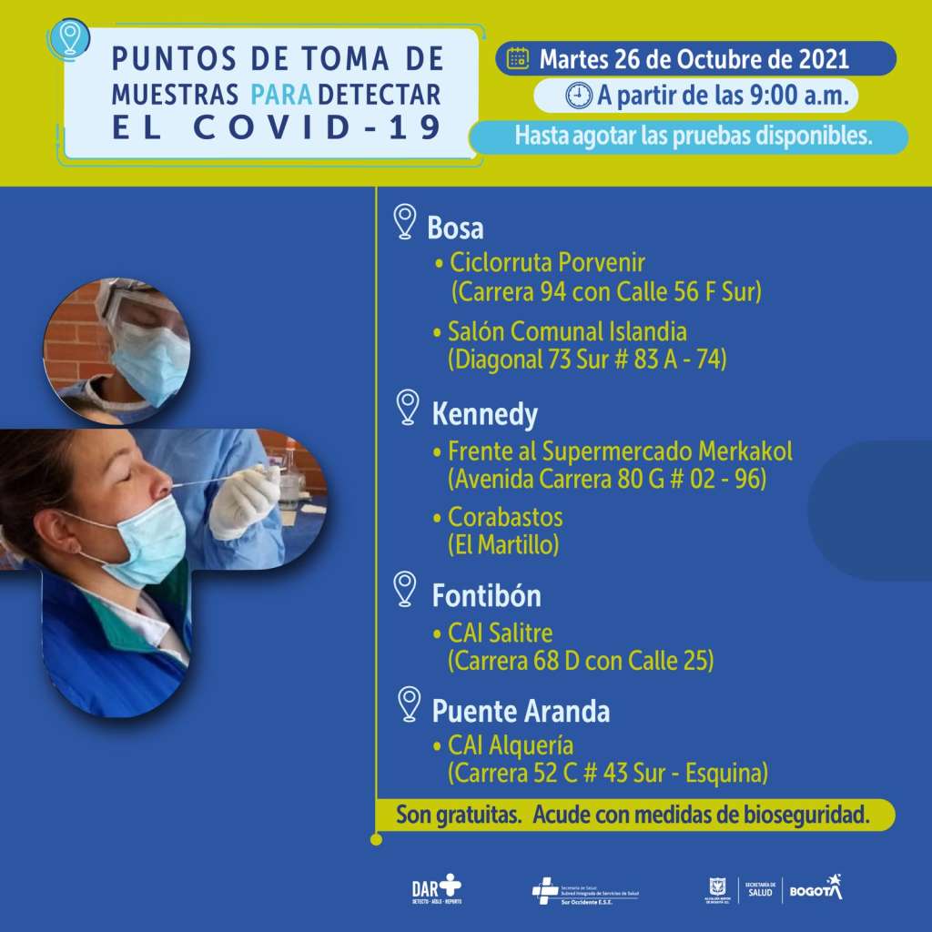 ¿Dónde hay pruebas gratuitas contra Covid-19 este martes en Bogotá?