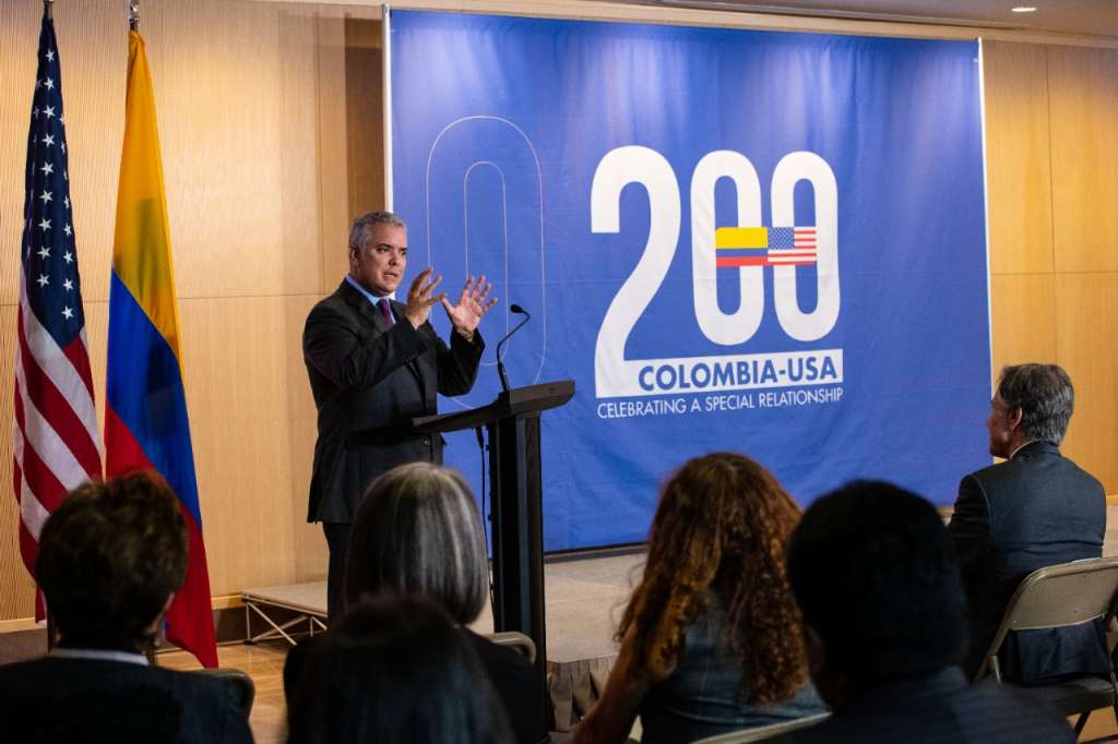 Iván Duque durante la presentación del libro ‘Historia de una relación especial: Colombia- Estados Unidos 200 años’