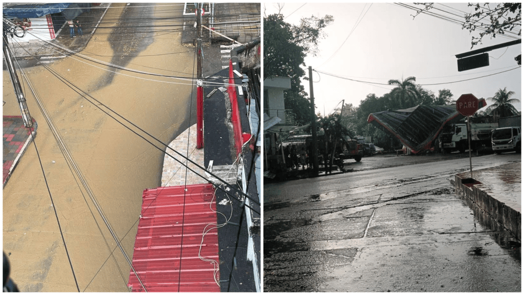 El techo de la estación de gasolina Puma en Cimitarra colapsó sobre una volqueta tras el vendaval y también reportaron inundaciones.