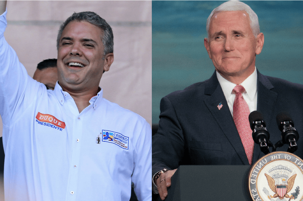 Presidente electo, Iván Duque, y vicepresidente de EE.UU., Mike Pence. / Archivo y Bloomberg