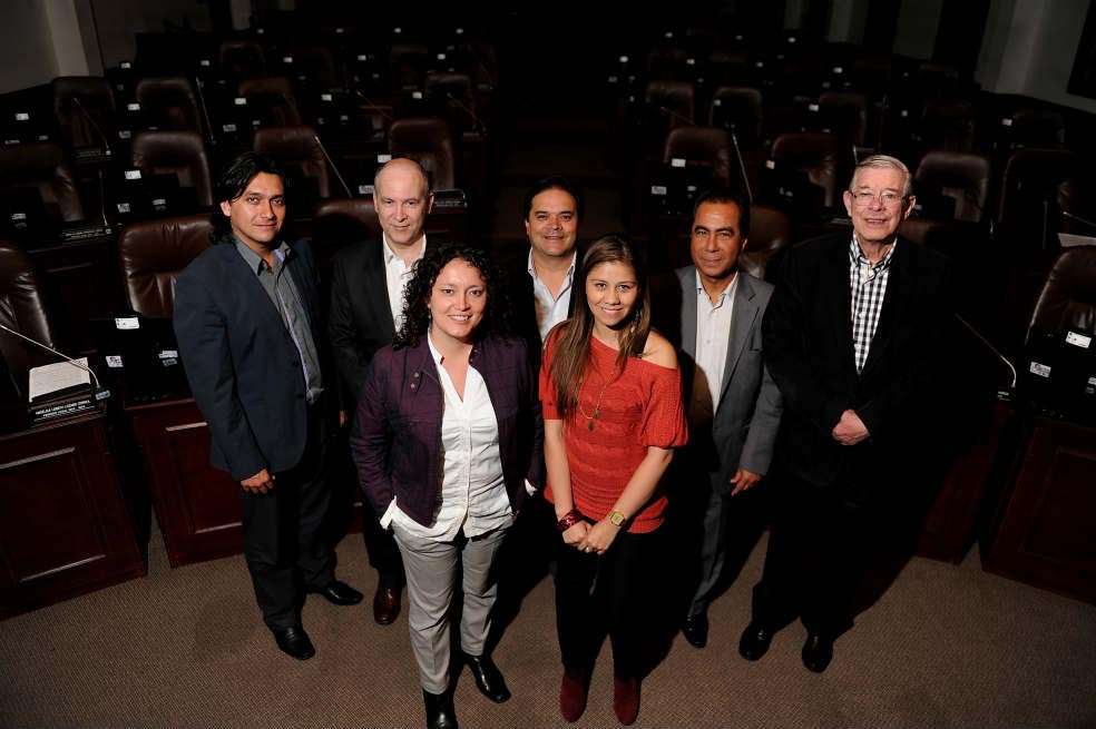 Diego García, Carlos Vicente De Roux, William Moreno, Boris Montesdeoca, Yezid García, Angélica Lozano y Diana Rodríguez./ Archivo