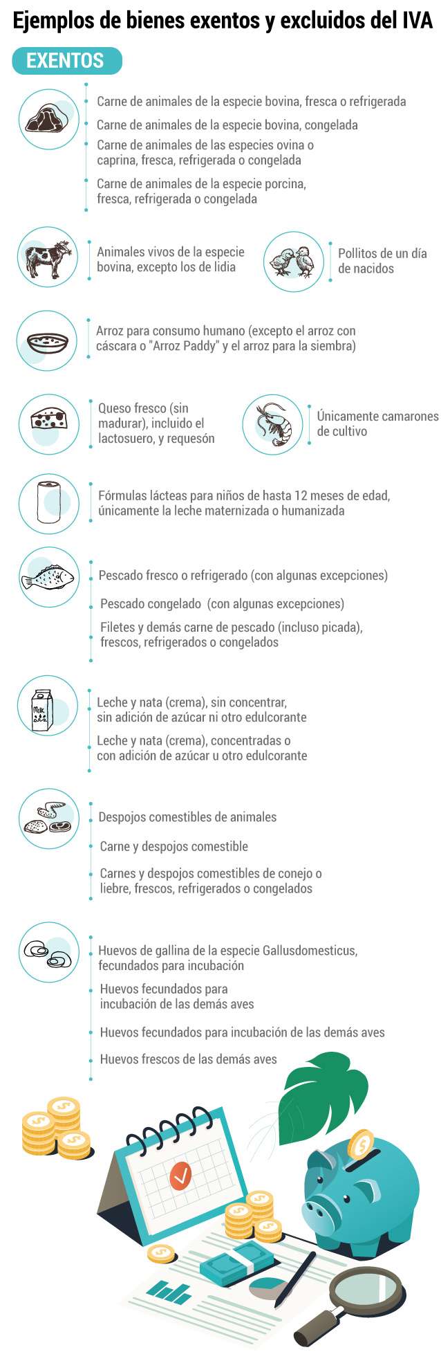 Ejemplos de bienes exentos del IVA.