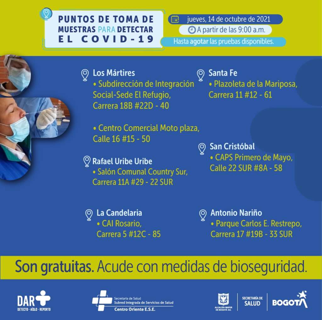 ¿Dónde hay pruebas gratuitas para Covid-19 este jueves en Bogotá?