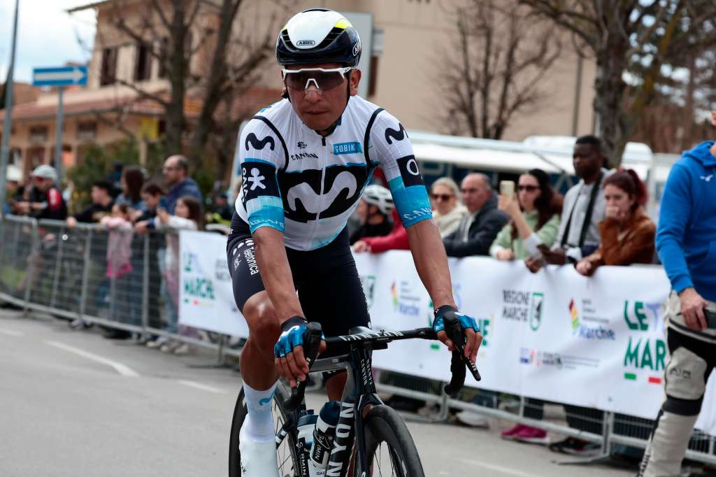 CARTOCETO (Italy), 15/03/2025.- Colombian rider Nairo Quintana of team Movistar Team before the start of the sixth stage of the 60th Tirreno Adriatico cycling race, over 163km from Cartoceto to Frontignano, Italy, 15 March 2025. (Ciclismo, Italia) EFE/EPA/ROBERTO BETTINI