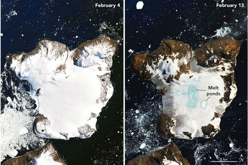 Las capas de hielo en la Antártida se derriten debido al calentamiento global y al aceleramiento de la temperatura global. El amento del nivel del mar podría ser catastrófico para miles de personas. / NASA