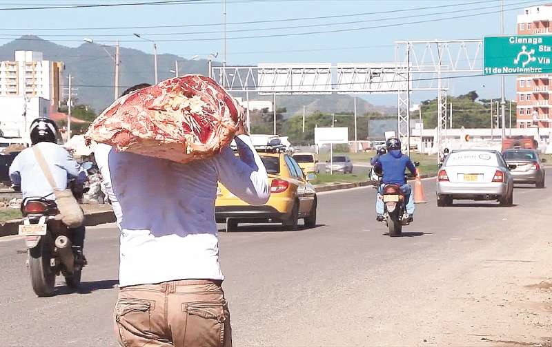 En el recorrido, la carga y el dolor descubren la musculatura del transeúnte, un hombre que día tras día lleva a cuestas su futuro. / “Secuencia de un hombre que camina”.