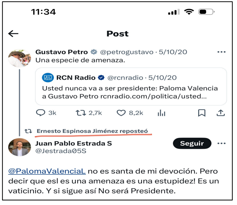 Respuesta del abogado de Thomas Greg and Sons, ante un tweet del ahora presidente Gustavo Petro.
