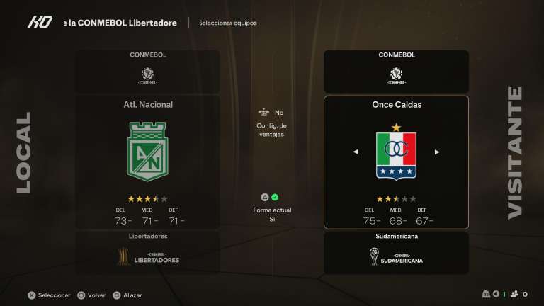 Menú de elección de equipos de Copa Libertadores en el EA Sports FC 26.