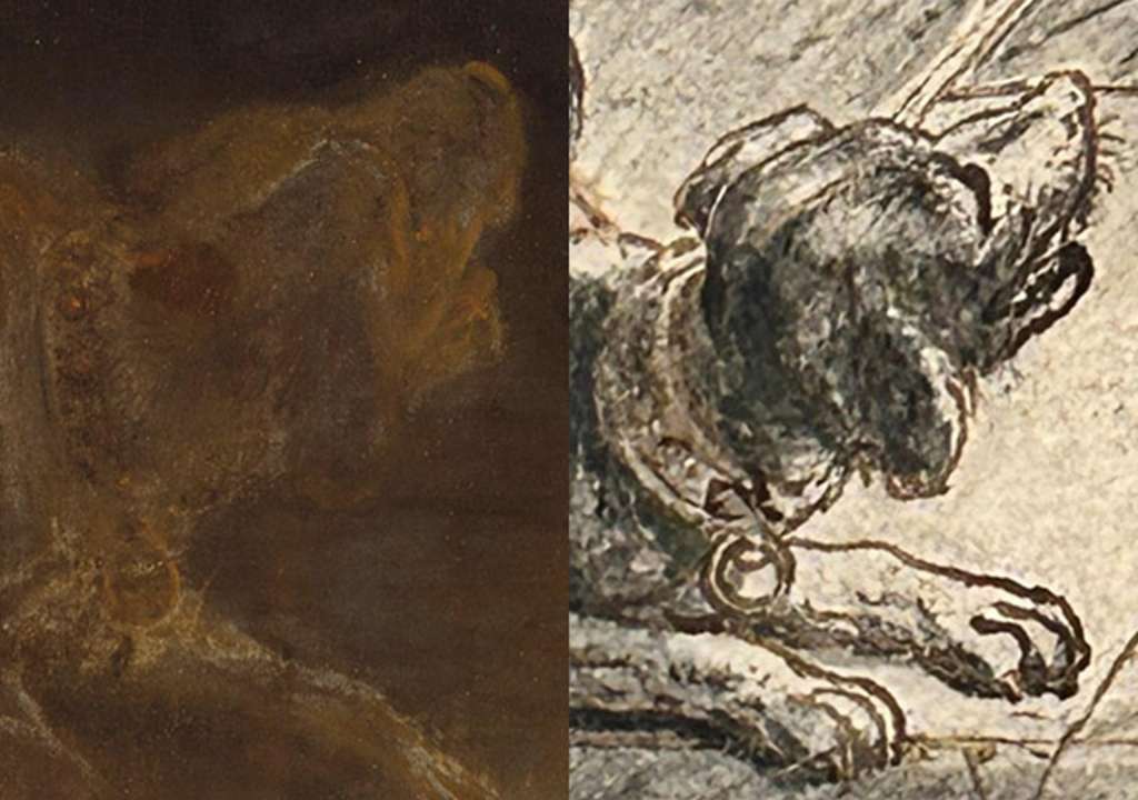 ÁMSTERDAM, 23/09/2025.- El perro que ladra en la pintura La ronda de noche (1642) no salió de la imaginación de su pintor Rembrandt, sino de un dibujo de 1619 de Adriaen van de Venne, artista y poeta del Siglo de Oro neerlandés. El hallazgo, publicado hoy por el Rijksmuseum, revela cómo el maestro se apoyaba en modelos existentes para construir su lienzo más famoso. La investigación se enmarca en la Operación Ronda de Noche, el mayor proyecto de estudio y conservación realizado sobre esta obra del siglo XVII, y fue la curadora Anne Lenders, del Rijksmuseum de Ámsterdam, quién reconoció el origen del motivo casi por casualidad, durante una visita a una exposición sobre Van de Venne en otra pinacoteca neerlandesa. EFE/ Rijksmuseum SOLO USO EDITORIAL/SOLO DISPONIBLE PARA ILUSTRAR LA NOTICIA QUE ACOMPAÑA (CRÉDITO OBLIGATORIO)