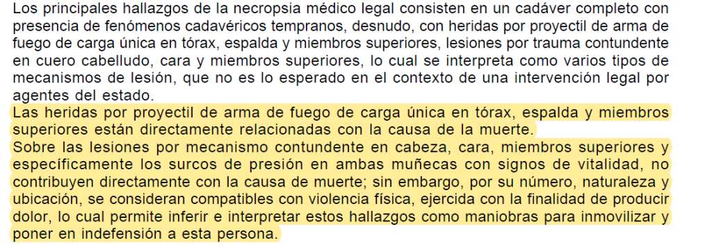 Captura de pantalla de una página de la necropsia de Carlos Alberto Ibáñez.