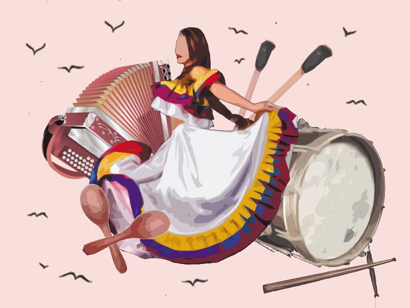 El grupo está conformado por siete personas. El único instrumento que no fabrican es el acordeón. / Ilustración: Daniela Vargas