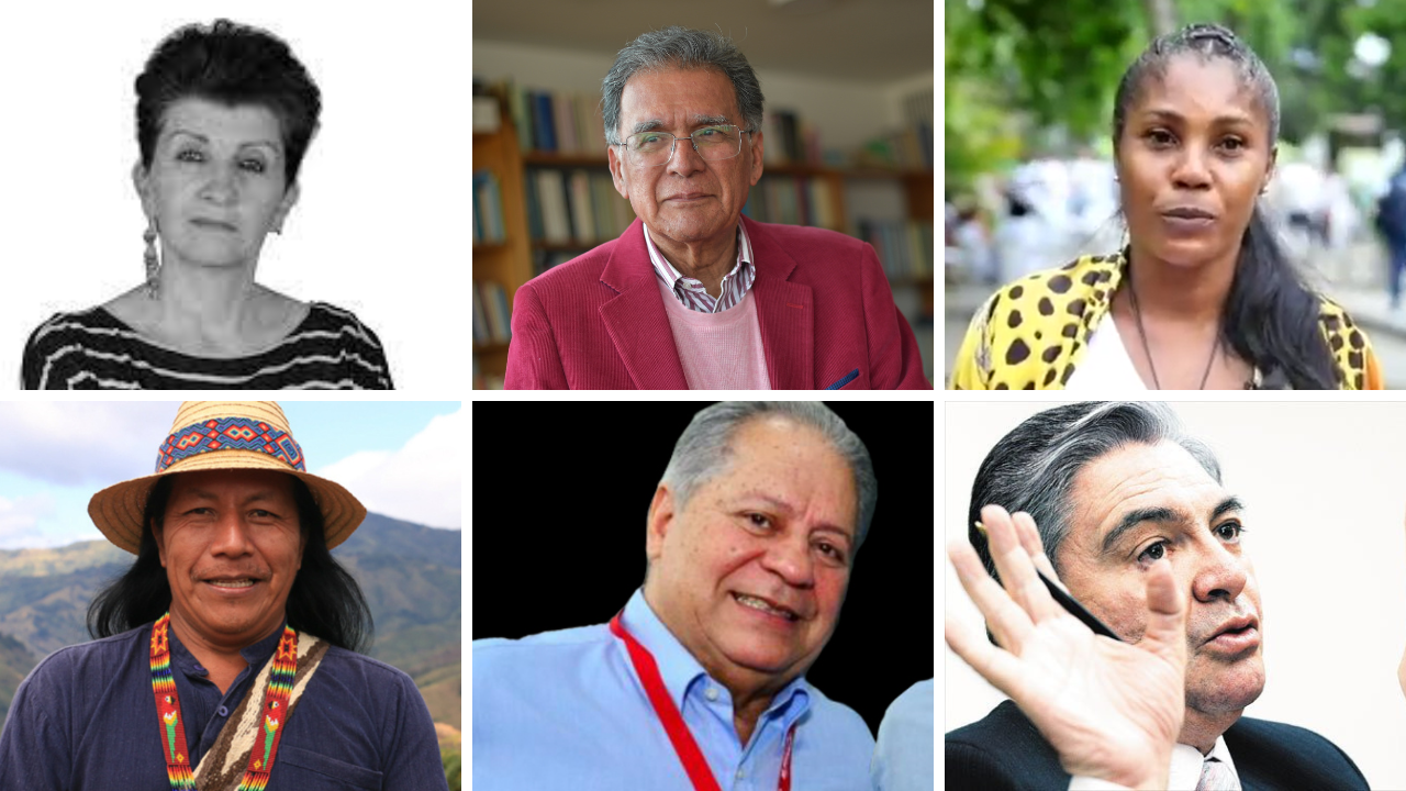 (I-D) Estos son algunos de los negociadores del Gobierno con la disidencia del Estado Mayor Central: Gloria Quiceno, Camilo González, Luz Dary Landázuri, Feliciano Valencia, Carlos Murgas y Fabio Valencia Cossio.