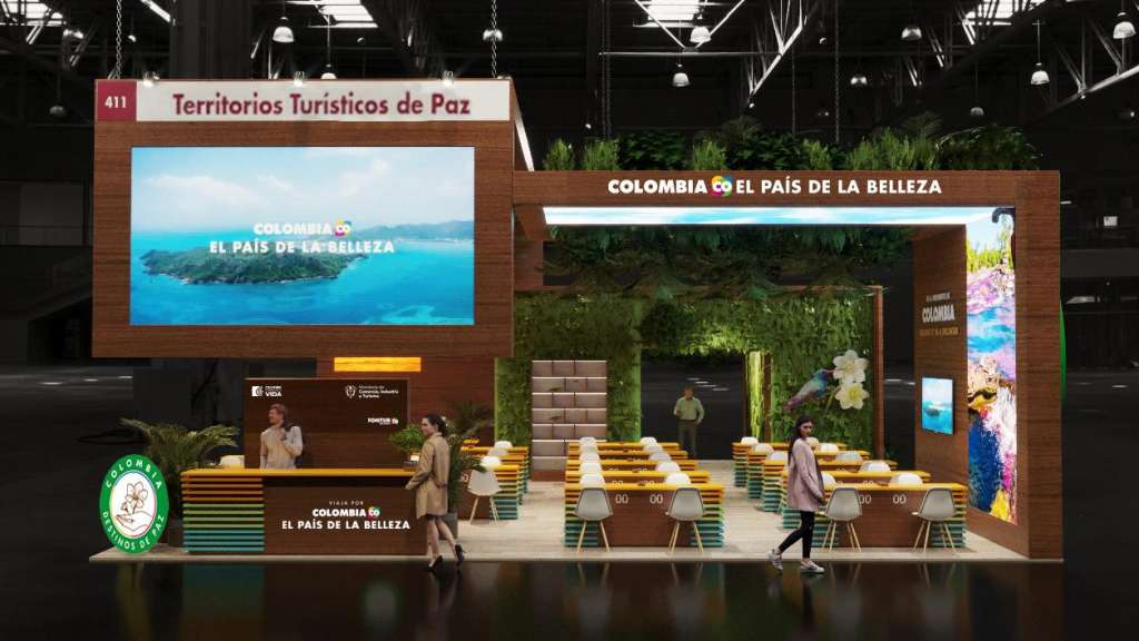 Así se verá el stand de Territorios Turísticos de Paz en la Vitrina Anato 2024.