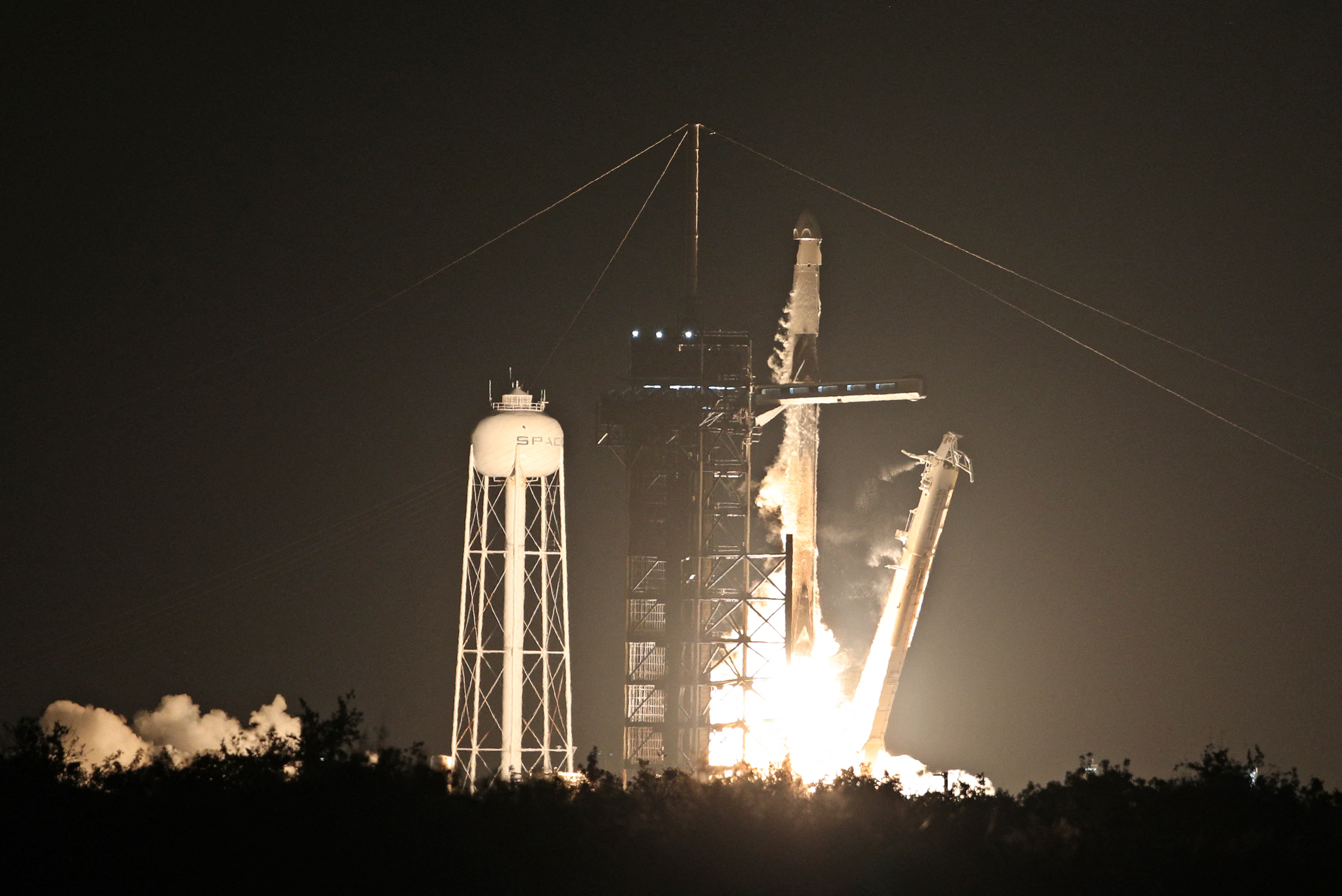A SpaceX Falcon 9 rocket with the Fram2 mission astronauts aboard lifts off from launch pad 39A at the Kennedy Space Center in Cape Canaveral, Florida on March 31, 2025.