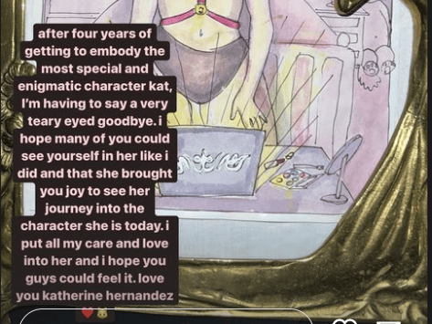 "Te amo, Katerine Hernández", fue lo que dijo Barbie Ferreira en su mensaje de despedida de su personaje en 'Euphoria'.