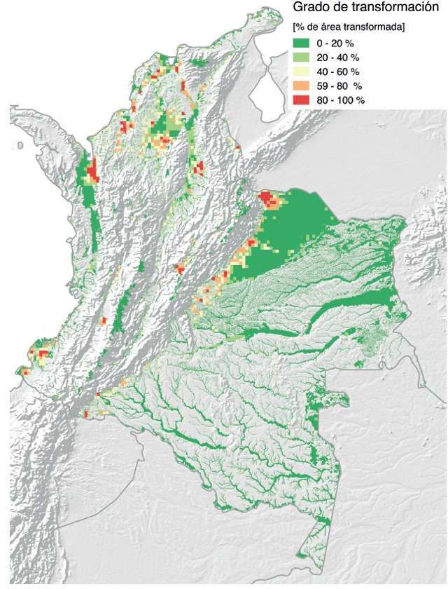 Mapa de las zonas de humedales más transformadas.