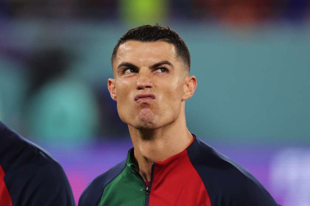 Doha (Qatar), 24/11/2022.- Cristiano Ronaldo of Portugal reacts ahead of the FIFA World Cup 2022 group H soccer match between Portugal and Ghana at Stadium 947 in Doha, Qatar, 24 November 2022. (Mundial de Fútbol, Catar) EFE/EPA/Abir Sultan