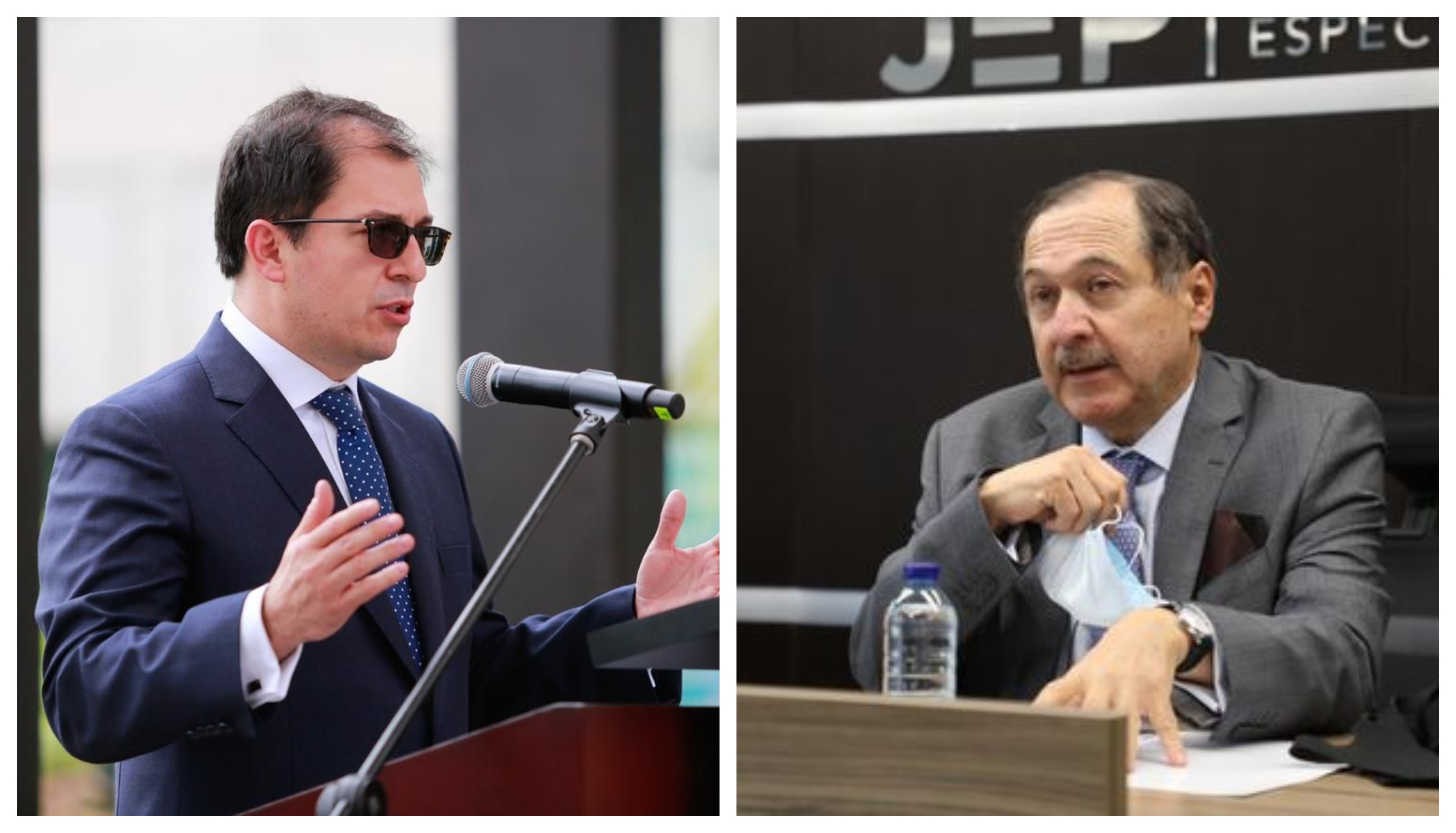 Fiscal general Francisco Barbosa (izquierda) y presidente de la JEP, Eduardo Cifuentes (derecha).